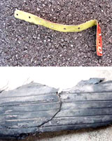 Металлическая полоска и остатки шины